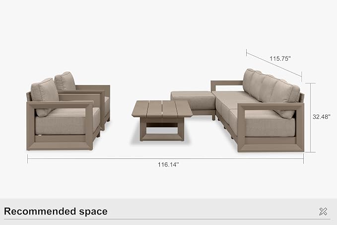 PURPLE LEAF Patio Furniture Set Open-End Outdoor Couch with 9.6" Thick Cushion and Soft Pillows 8 Piece Outdoor Sectional Sofas with Table Modern Patio Conversation Sets for Yard Porch Deck, Khaki