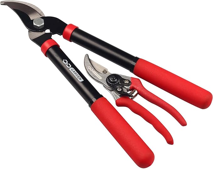 D&D Garden: Bypass 2-Piece Combo Set - 8" Pruner & 15" Lopper - Gardening Cutting & Trimming Tools, Comfort Grips, Heat Treated Blades, Yard Work
