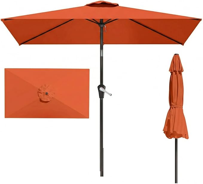 6.5' x 10' Rectangular Patio Umbrella Large Outdoor Market Umbrella w/UV Protection, Push Button Tilt and Crank Lift, Rectangle Table Umbrella for Garden, Deck, Pool, Patio, Terracotta