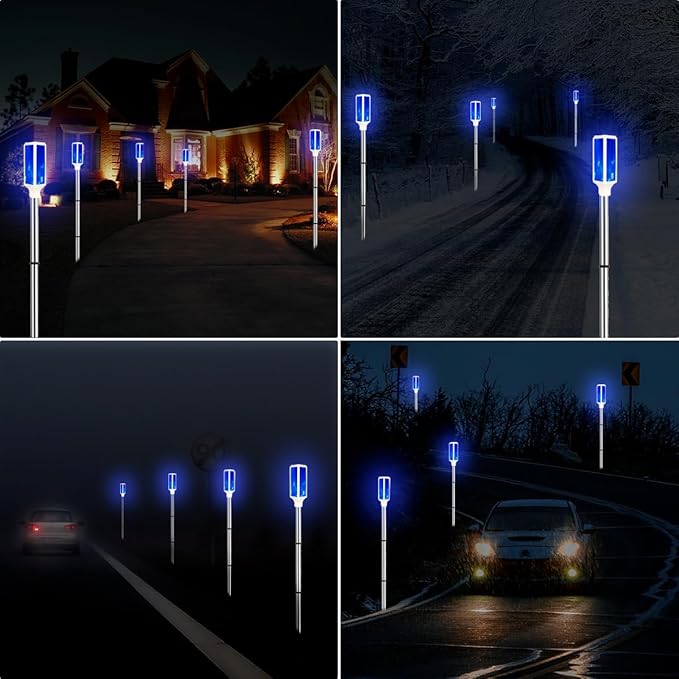 Aolyty Solar Lights Outdoor, Waterproof Driveway Markers Reflective, Warning Flash Light with 2 Lighting Modes, LED Solar Light 4 Pack for Parking Lots, Yard, Sidewalk, Stop Sign, 30 Inches (Blue)
