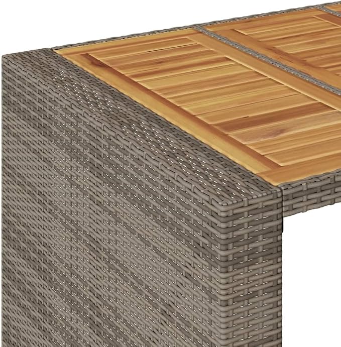 Grey Rectangular Bar Table Solid Acacia Wood Top Powder Coated Steel Frame Modern Outdoor Furniture for Garden Patio Balcony