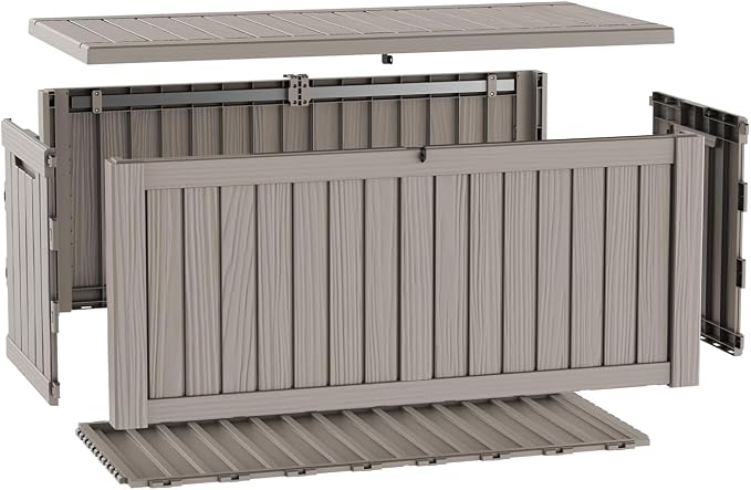 LAUSAINT HOME 230 Gallon Resin Deck Box, Package Delivery Box with Lockable Lid, Waterproof Outdoor Storage Box For Garden Tools, Patio Cushions(230 Gallon,Grey)
