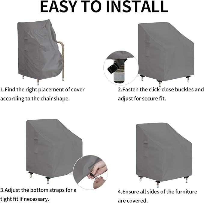 Easy-Going Waterproof Patio Chair Cover UV Resistant Outdoor Chair Cover Weatherproof Lawn Patio Furniture Cover with Tape Sealed Seam (2 Pack-33Wx34Dx31H inch, Grey)