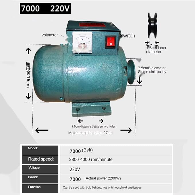 5KW/7KW Portable Generator 220V - Brushless Permanent Magnet, Pure Copper Winding, Dual-Fuel Gasoline & Diesel Engine, Reliable Lighting Power Supply (7000W)