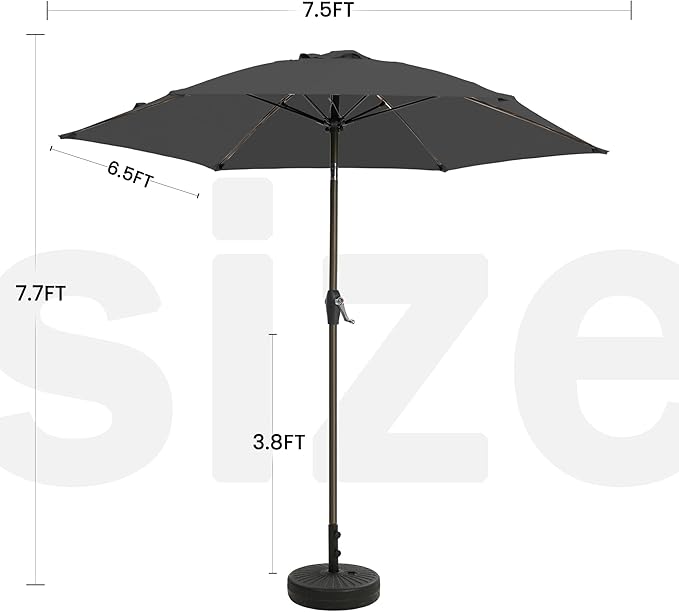 7.5FT Large Outdoor Patio Umbrella with Crank & Tilt - Durable Market Umbrella for Outdoor Patio with 6 Fiberglass Ribs for Poolside,Deck,Yard,Garden
