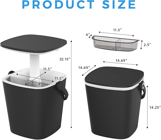 Outdoor Cooler Side Table, Drink Cooler Bar, Portable Ice Bucket, Lift Top Lid Beer and Wine Cool with Handle, Pop Up Patio Table (Black)