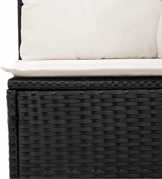vidaXL 7 Piece Garden Sofa Set Black Poly Rattan with Storage Cushions Acacia Wood Perfect for Outdoor Spaces and Relaxation Patio Lounge Wicker Modular Furniture Conversation