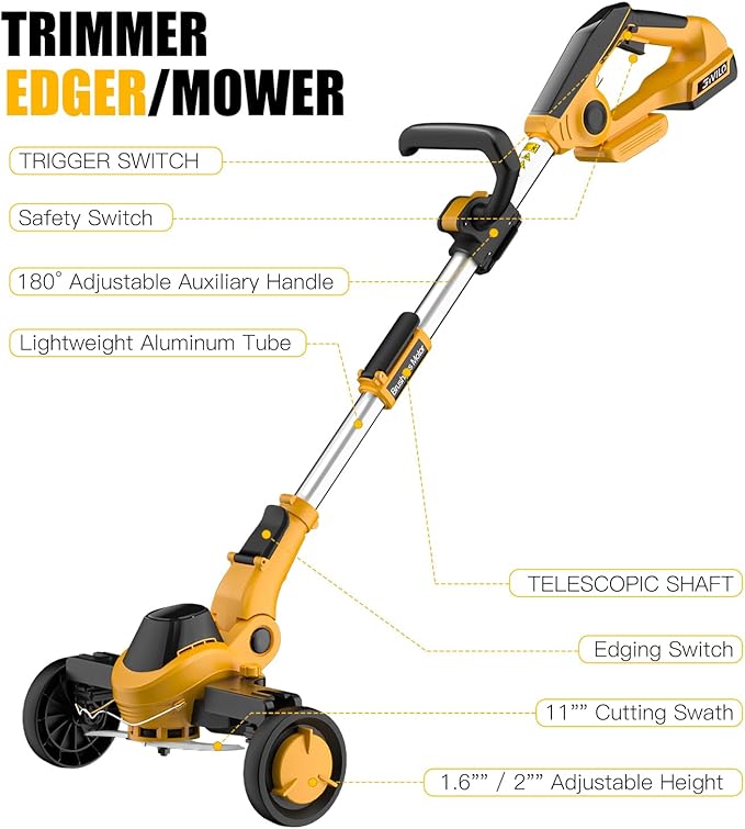 Weed Wacker Cordless Compatible with DEWALT 20V MAX Battery, Electric Weed Cordless Eater with 4 Types Blades, Brushless Grass Trimmer/Lawn Edger/Mower/Brush Cutter for Yard Garden(No Battery)