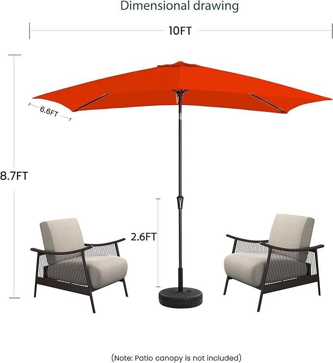 6.5x10FT Rectangular Patio Umbrella with Push Button Tilt & Crank Lift for Garden,UV Protection Outdoor Umbrella for Deck,Pool and Yard,Orange