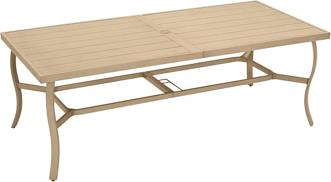 8-Person Outdoor Dining Table, Aluminum Rectangle Outdoor Dining Table with 2.2" Umbrella Hole, Rustproof Aluminum Patio Dining Table for 8, All-Weather for Garden Yard Poolside, Beige
