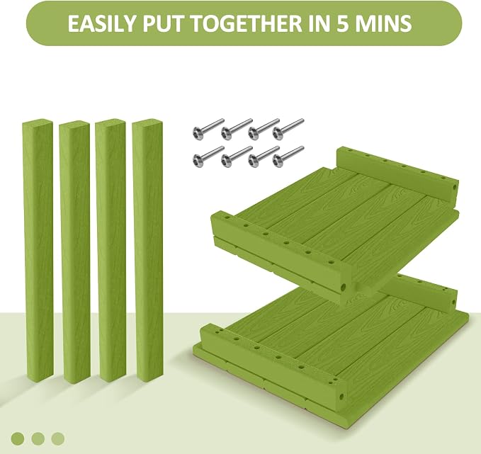 Adirondack Outdoor Side Table with Wood-Like Grain, 16.6" Small Patio End Table, 2-Tier HDPE Plastic Table for Poolside Porch Garden, Weather Resistant & Easy Assembly (Lime, Rectangle)