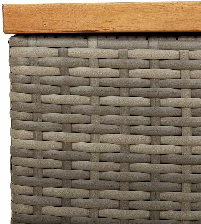 Outdoor Garden Storage Box with Seat, Waterproof Patio Deck Box for Cushions, Tools and Toys, Durable PE Rattan and Acacia Wood, Grey, 43 Inch