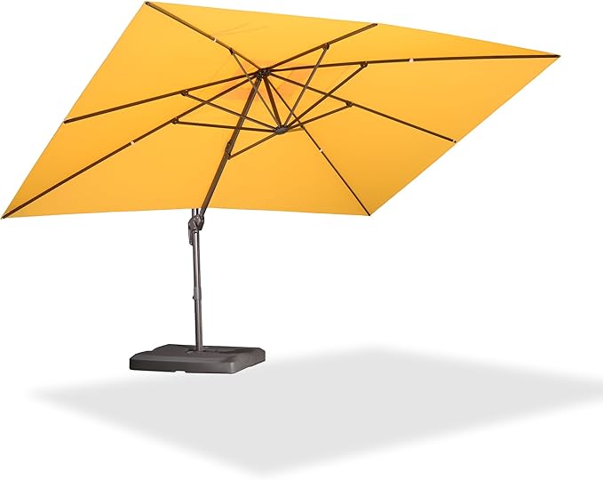 PURPLE LEAF 10' X 13' Patio Cantilever Umbrella Rectangle Umbrella Outdoor with Aluminum Offset Antique Bronze Hanging and 360° Rotation for Pool Garden Deck Patio, Yellow