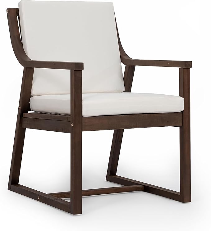 Merax 7 Pieces Outdoor Dining Set for 6 People, Acacia Wood Patio Furniture Sets with Round Table and Six Cushioned Chairs for Backyard, Garden, Lawn, Poolside, Tabletop with Umbrella Hole, Mocha