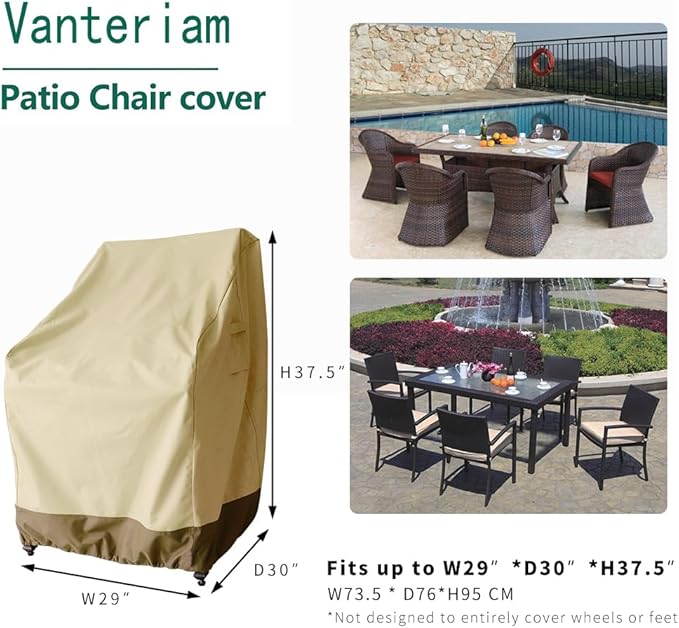 Patio Chair Covers for Outdoor Lawn Furniture Waterproof - 600D Heavy Duty and Waterproof Patio High Back Chair Covers - W29''x D30''x H37.5'' Beige & Brown 2 Pack