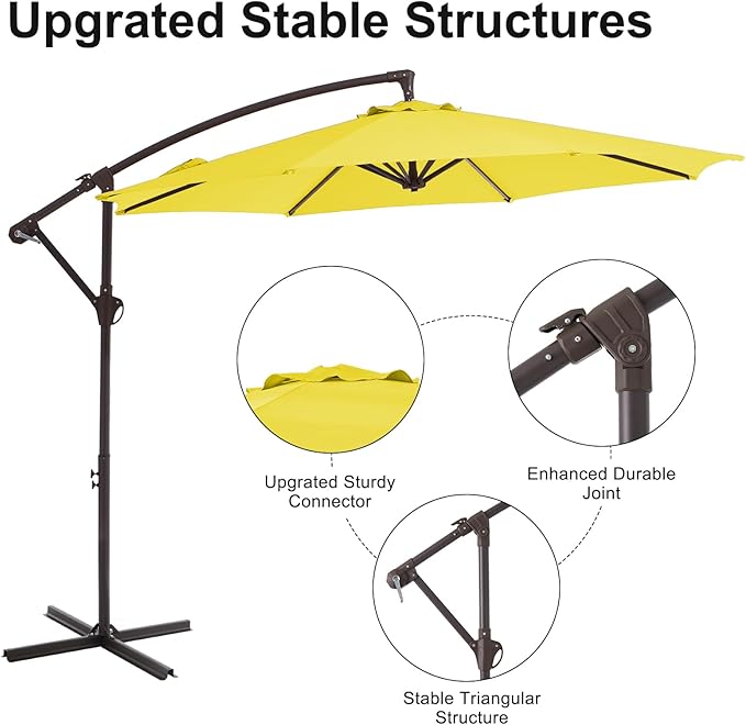 10FT Patio Umbrella, Outdoor Offset Cantilever Umbrella with Sturdy 8 Ribs, Easy Tilt Adjustment for Backyard Pool Garden,Yellow