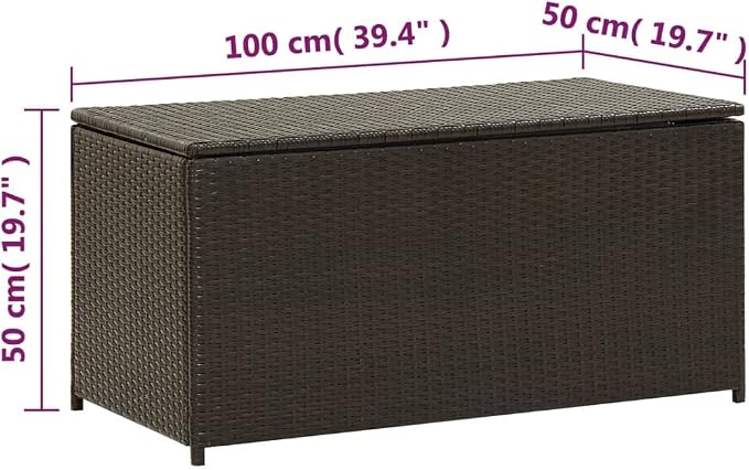 Patio Storage Box Poly Rattan 39.3"x19.6"x19.6" Brown Patio Garden Outdoor Storage Container, Furniture Deck Box (Weight:22.05 lbs) -AA