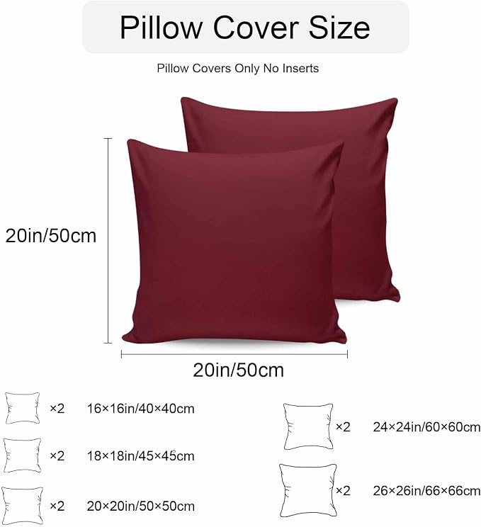 Outdoor Pillow Covers 18x18IN Pack of 2 Wine Red Dark Maroon Waterproof Throw Pillow Case Cushion Covers for Patio Garden Couch Sofa Burgundy Red Decorative Pillowcases