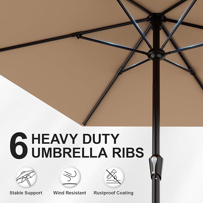 AreShark 9FT Patio Umbrella, Outdoor Umbrellas with 6 Sturdy Ribs