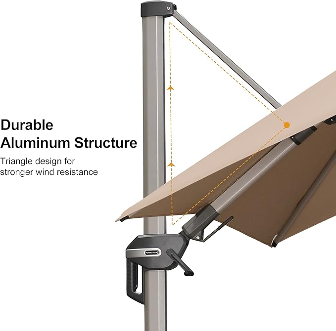 PURPLE LEAF 8' X 10' Left-right Tilting Patio Umbrella Outdoor Swivel Cantilever Umbrella Aluminum Offset Umbrella with Champagne Frame and 360-degree Rotation for Garden Deck Pool, Taupe