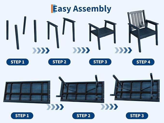 Outdoor Dining Chairs Set of 4, HDPE Patio Chairs 650LBS Capacity All-Weather Yard Armchair with Slatted Seat, 23.9" Wide Heavy Duty Modern Backyard Furniture for Garden, Poolside, Deck (Navy Blue)
