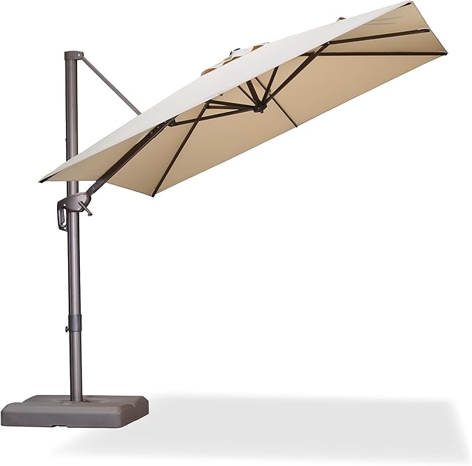 PURPLE LEAF 8' X 8' Cantilever Patio Umbrella Antique Bronze Square Umbrella with 360° Rotation and Aluminum Offset Hanging Outdoor Umbrella for Pool Garden Backyard Deck, Beige