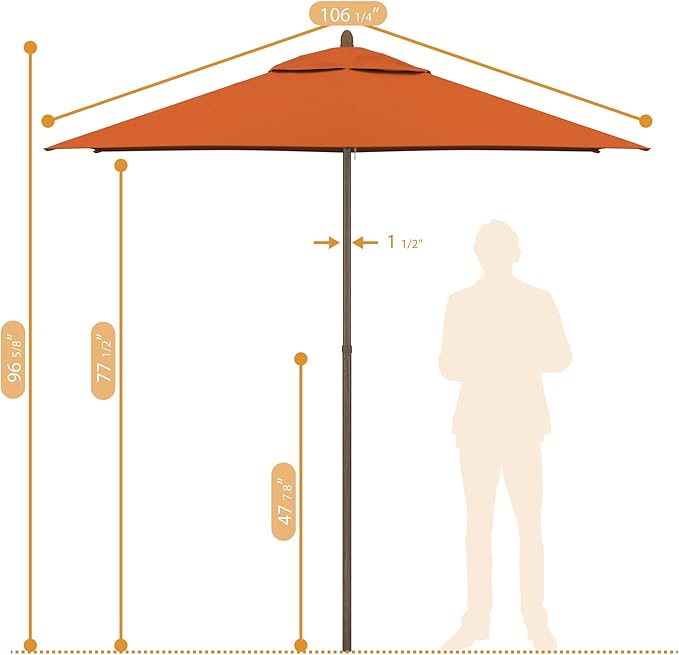 Sunline 9 ft Faux- Wood Patio Umbrella, Push Open Pin Stop Outdoor Market Umbrella with UV Protection & Wind Vent, Metal Frame for Deck, Pool & Table, Tuscan
