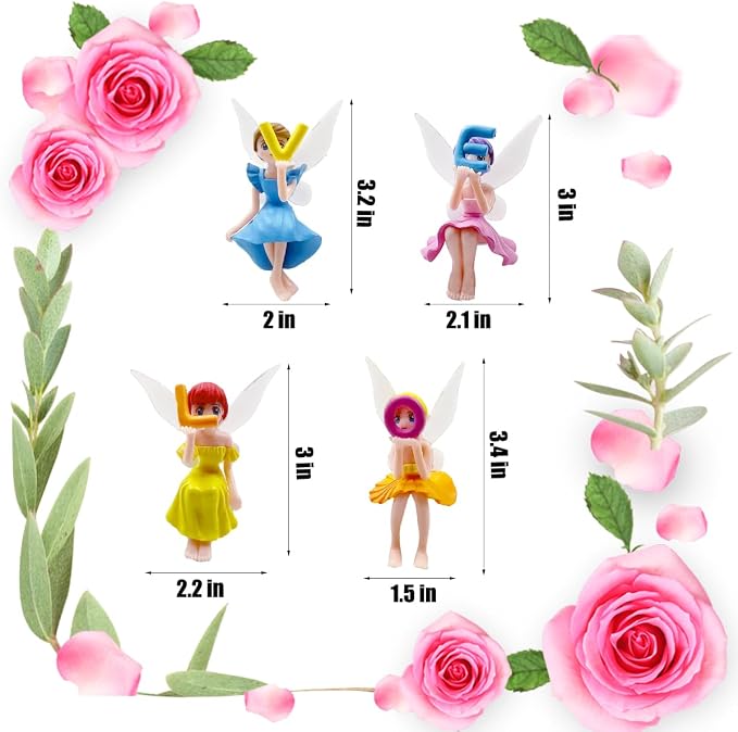 Suartus Miniature Fairy Figurines - 4Pcs Small Fairies Ornaments Resin Mini Fairy Figurines Tiny Elf for DIY Fairy Garden Flower Pot Bonsai Micro Landscapes Craft Decoration Accessories (Love)