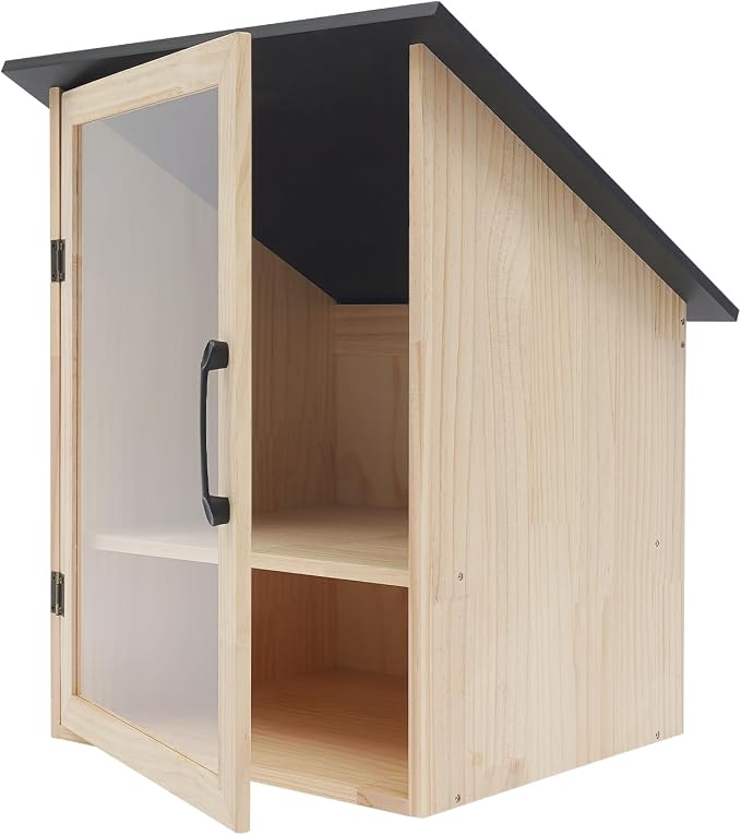 Little Outdoor Library Box, 2-Tier Waterproof Free Library Wooden Cabinet, 16x14x23in Small Storage Box for DIY, Neighbourhoods, Communities and Kids to Share Books, Magazines, Artworks