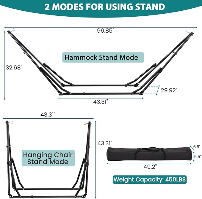 Hammock with Portable Steel Stand and Carrying Bag for Outside,Easy Set Up for Outdoor,Indoor,Backyard,Patio,Camping,Garden,Trip (Grey)