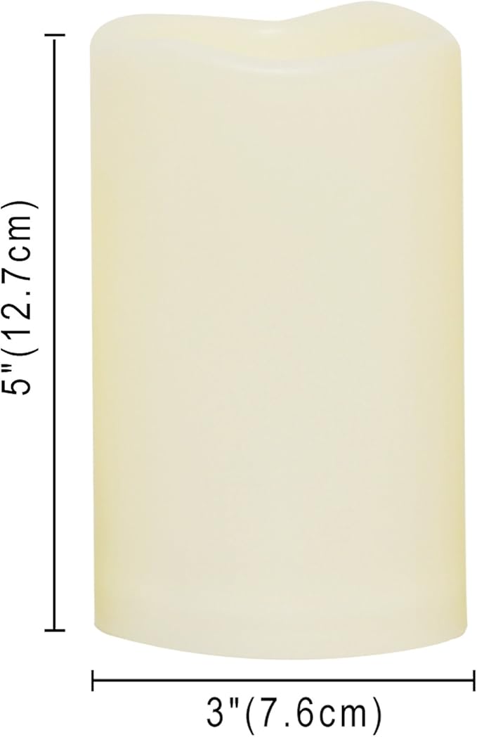 Waterproof Outdoor Flameless LED Candles - with Remote and Timer Realistic Flickering Battery Operated Electric Plastic Resin Pillar Candles for Christmas Decoration 2-Pack 3”x5”