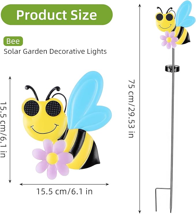 Solar Stake Lights Outdoor - Waterproof Bee Dynamic Eyes Decor Solar Lights with Stakes for Pathway Lawn Patio Yard Decorative Art Ornaments Birthday Gifts for Women Men Mom Dad Grandma Wife