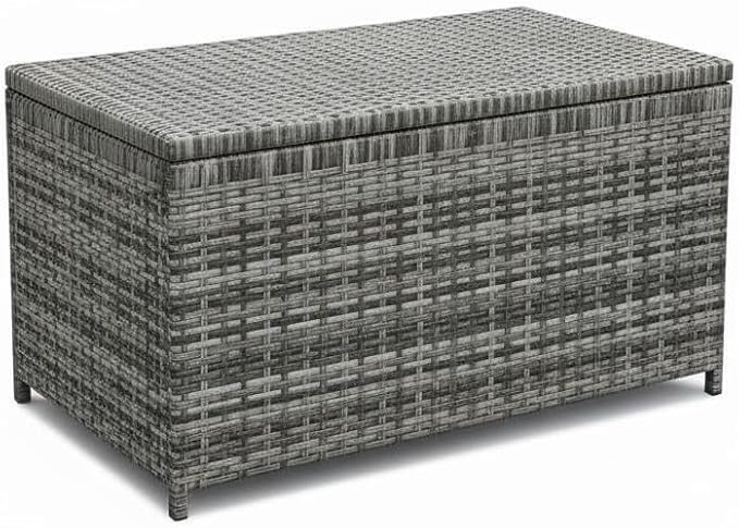 120 Gallon Waterproof Outdoor Wicker Deck Box, Large PE Rattan Storage Chest with Lockable Lid & Gas Strut, All-Weather Patio Storage Bench for Cushions Garden Tools, Brown