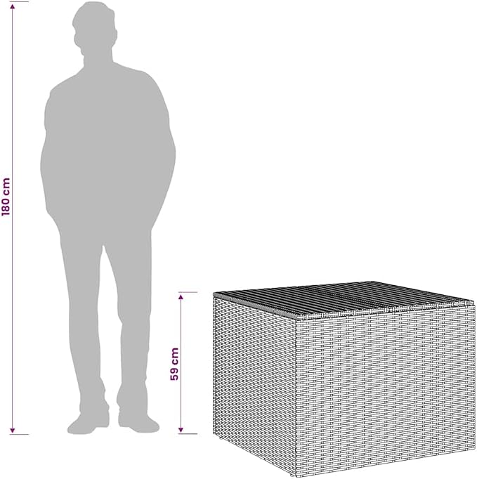 Garden Storage Box Gray 76.9 Gal PE Rattan with Bag, Powder-Coated Steel Frame, Weather Resistant Outdoor Patio Deck Bench for Cushions, Pool Toy Organizer