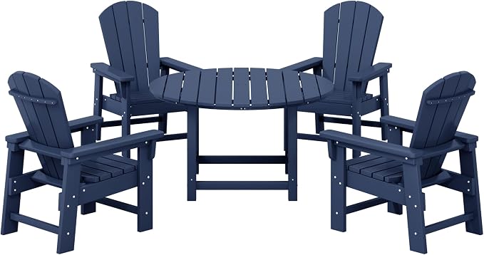 Costaelm Paradise Kids 5-Piece HDPE Outdoor Patio Round Dining Table and Chairs Set, Navy Blue