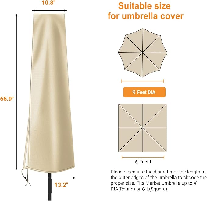 Dafire Patio Umbrella Cover for 7FT to 9FT Patio Umbrellas,1.7m Parasol Covers (Khaki 420D),Oxford Fabric Waterproof Market Umbrella Cover with Zip,Parasol Covers for Outdoor Umbrellas with Rod