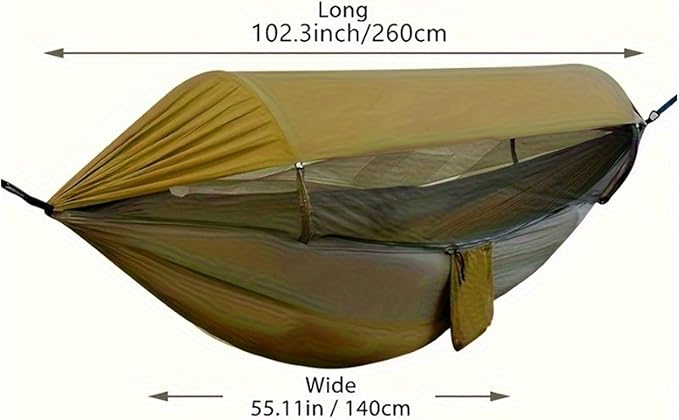 Outdoor Double Hammock with Anti-flip Design, Automatic Speed Open Swing, Mosquito Net, Sunshade Canopy(Army Green)