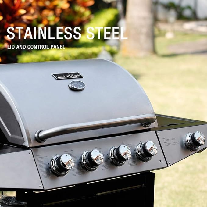 MASTER COOK 4+1 Burners Gas Grill, 518 Sqin Cooking Area, 52,000 BTU Propane Grill with Side Burner, Stainless Steel Cabinet Grill, Silver & Black