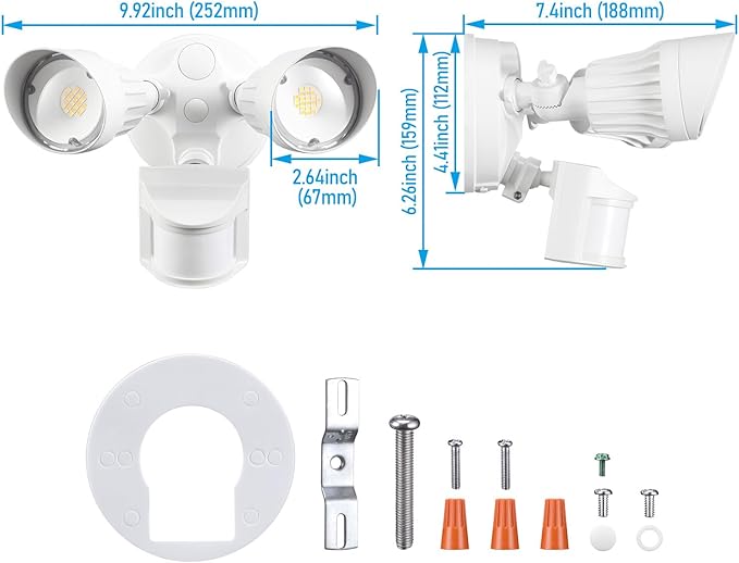 LEONLITE COB LED Security Light, Motion Sensor Outdoor Lights, Dusk to Dawn, 100-277V, ETL Listed, Adjustable Heads, Motion Detector Flood Light, Aluminum, IP65 Waterproof, 3000K Warm White, White
