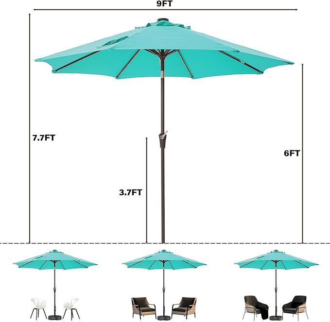 9FT Solar-Powered LED Patio Umbrella with Tilt Crank,Outdoor Market Umbrella with 32 Lights,Sunshade for Deck, Garden and Pool