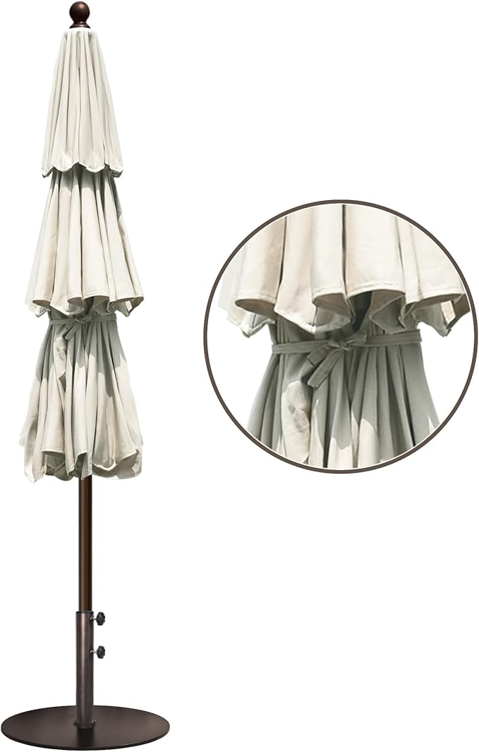 EliteShade USA 10-Year-Non-Fading 11ft 3-Tier Market Patio Umbrella, Commercial Grade Outdoor Table Umbrella with Crank Open, Windproof & UPF 50+ UV Protection, Heavy Duty Ventilation for Garden, Deck, Pool, Backyard, Beach & Bistro, No Tilt, Natural