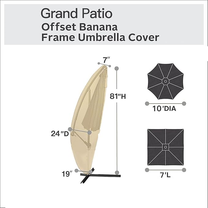 Grand Patio Deluxe Patio Umbrella Cover for 9 to 12 FT Offset Umbrella with Curved Cantilever and Straight Pole, Waterproof Cantilever Umbrella Cover with Zipper, Weather-resistant, Beige