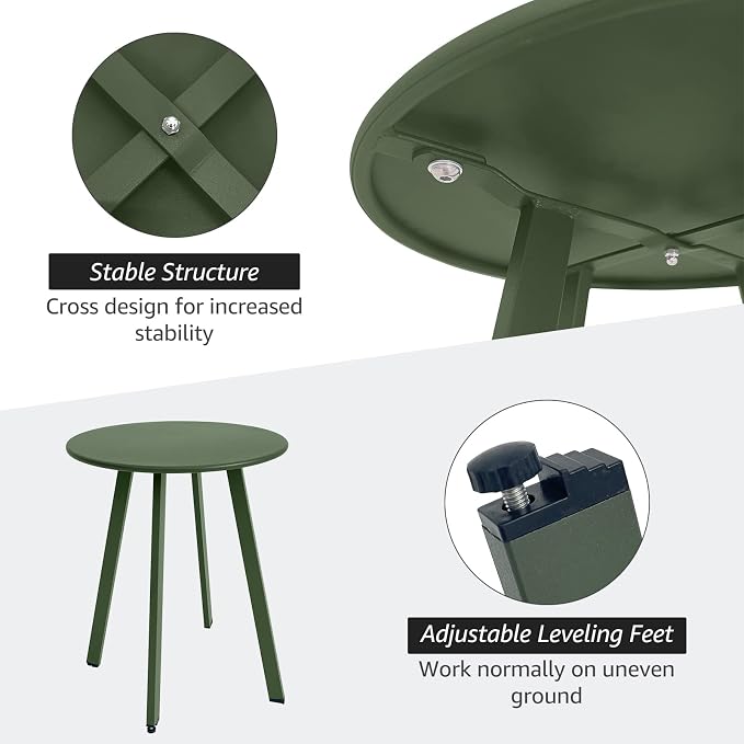 Meluvici Outdoor Table, Weather Resistant Patio Round Metal Steel Small Table, Waterproof End Table for Garden Balcony Yard, Dark Green