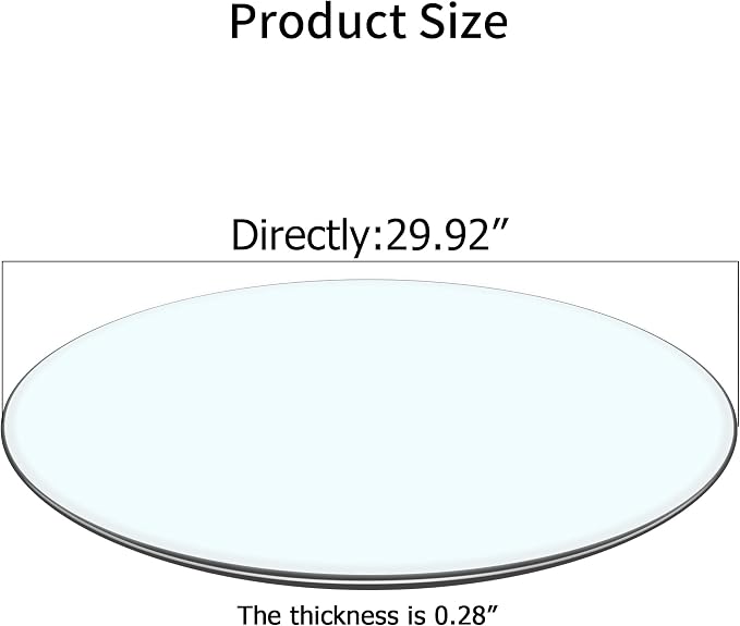30 Inch Round Tempered Glass Table Top, 0.35 Inch Thick Clear Circular Tabletop with 6 Anti-Slip Rubber Rings, Replacement for Dining & Kitchen and Patio Table