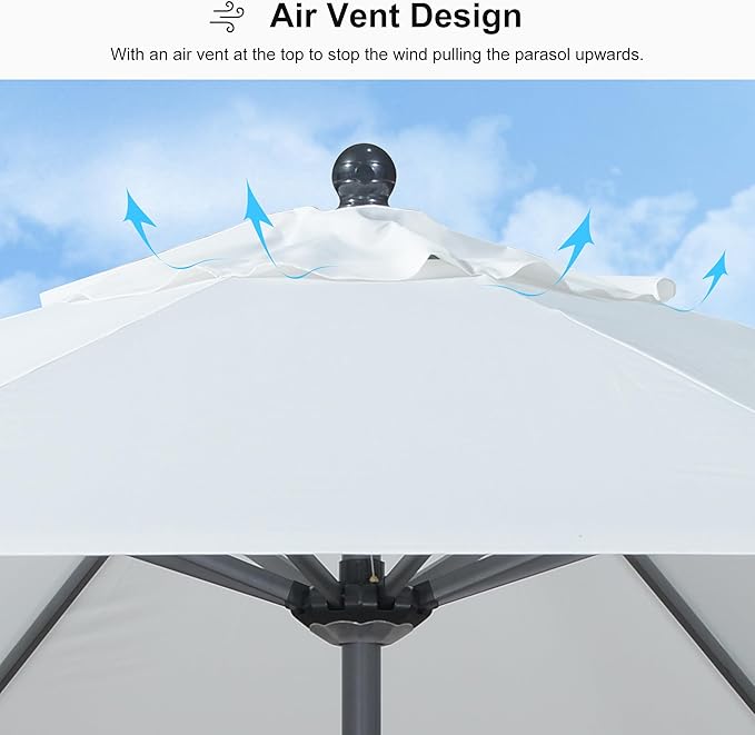 PURPLE LEAF 8' Round Patio Umbrella Outdoor Table Umbrella Aluminum Frame Market Umbrella Sun Umbrella with 8 Sturdy Ribs Tilt for Garden Deck Lawn Pool White