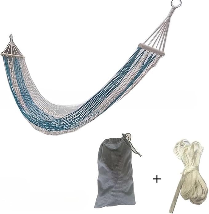 1Pcs Anti-Turnover Cotton Mesh Hammock Outdoor Camping Short Stick Leisure Pocket(Blue)