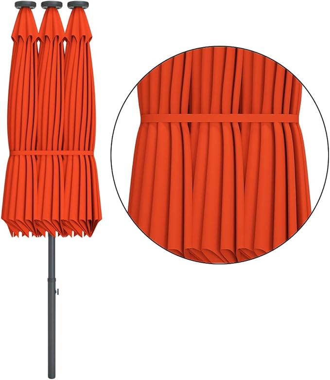 Tangkula 15 Ft Double Sided Patio Umbrella with Solar Lights, Extra Large Rectangle Outdoor Umbrella with 36 LED Lights & Crank Handle for Deck, Poolside, Garden, Backyard (Orange)