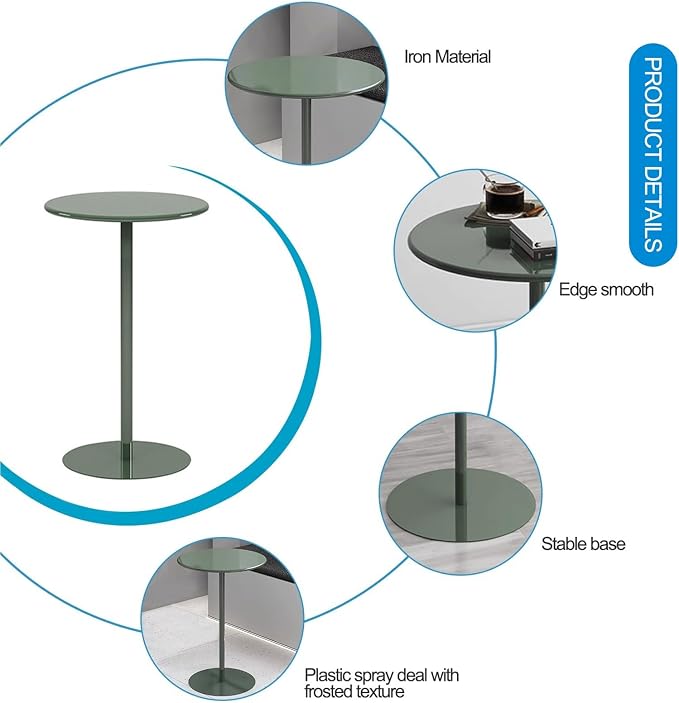 Height Adjustable Outdoor Bar Table - Green Metal Bistro Table for Patio, Garden, Pool, and Terrace - Space-Saving Round Dining Table (60x60x105cm)