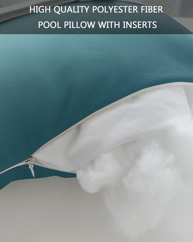 Outdoor Chaise Lounge Head Pillow, Ombre Brown Turquoise Throw Pillow Soft Lumbar Pillows with Elastic Straps and Insert, 2 Pack Headrest Cushion for Patio Pool Beach Abstract Painting 11"x16"