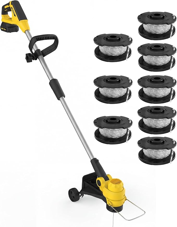 20V Wireless Electric Lawn Trimmer – 12-Inch String Trimmer, Lightweight, 2.0Ah Battery, Charger, Portable Edging Tool for Garden, Patio, Black + Yellow 108u